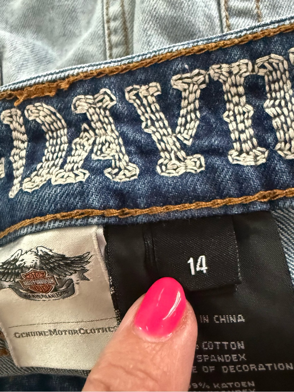 Harley-Davidson Denim Distressed Y2K Mini Skirt Embellished Cut Jeans Women 14 - Picture 12 of 14